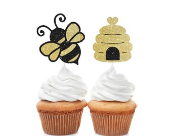 12pcs Bee Hive mom to be bumblebee baby shower cake topper cupcake toppers party 