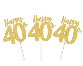 Happy 40th Cupcake Topper, Happy 40th Birthday, Happy 40th Anniversary Cupcake Topper, 40th Birthday Decor, 40th Anniversary
