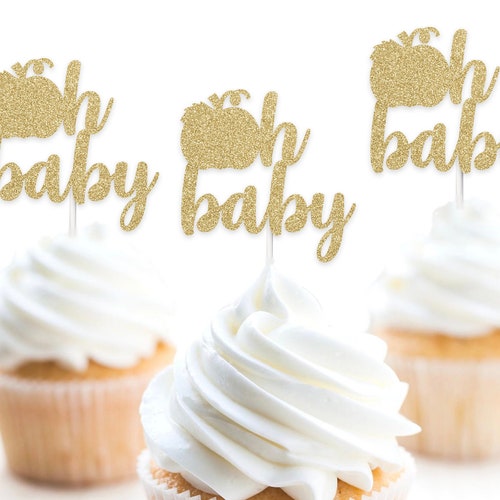 Set of 12 Little Pumpkin Baby Shower Cupcake Toppers Little Etsy