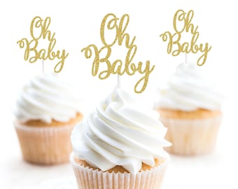 Oh Baby Cup Cake Toppers Gold Decorations Mum To Be Shower 