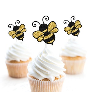 iMagitek 36 Pack Glitter Bumble Bee Cupcake Toppers for Gender Reveal Baby Shower Party Decorations Birthday Party Supplies iMagitek 36 Pack Glitter Bumble Bee Cupcake Toppers for Gender Reveal Baby Shower Party Decorations Birthday Party Supplies