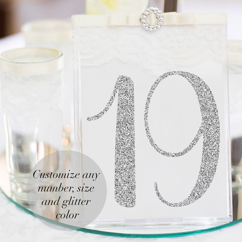 Personalised Silver Glitter Confetti Wedding Table Name Number Place Card 