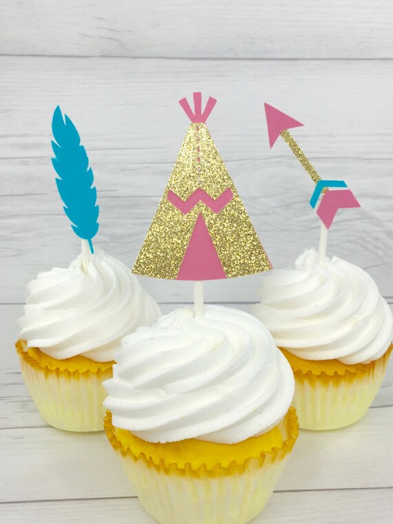 Boho cupcake toppers teepee cupcake toppers feather cupcake Etsy