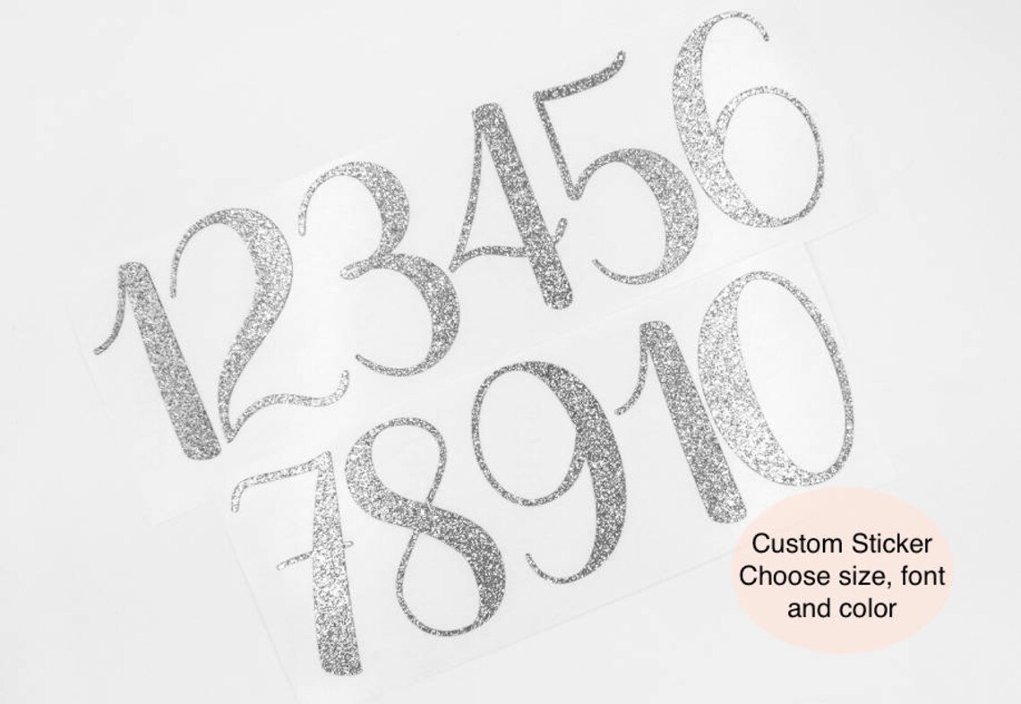 Customizable Glitter Number Stickers Silver Glitter Number Etsy
