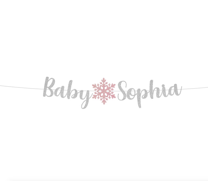 Snowflake Name Banner Snowflake Baby Shower Banner Little Snowflake Baby Shower Banner Custom Snowflake Banner 20 Colors to choose from