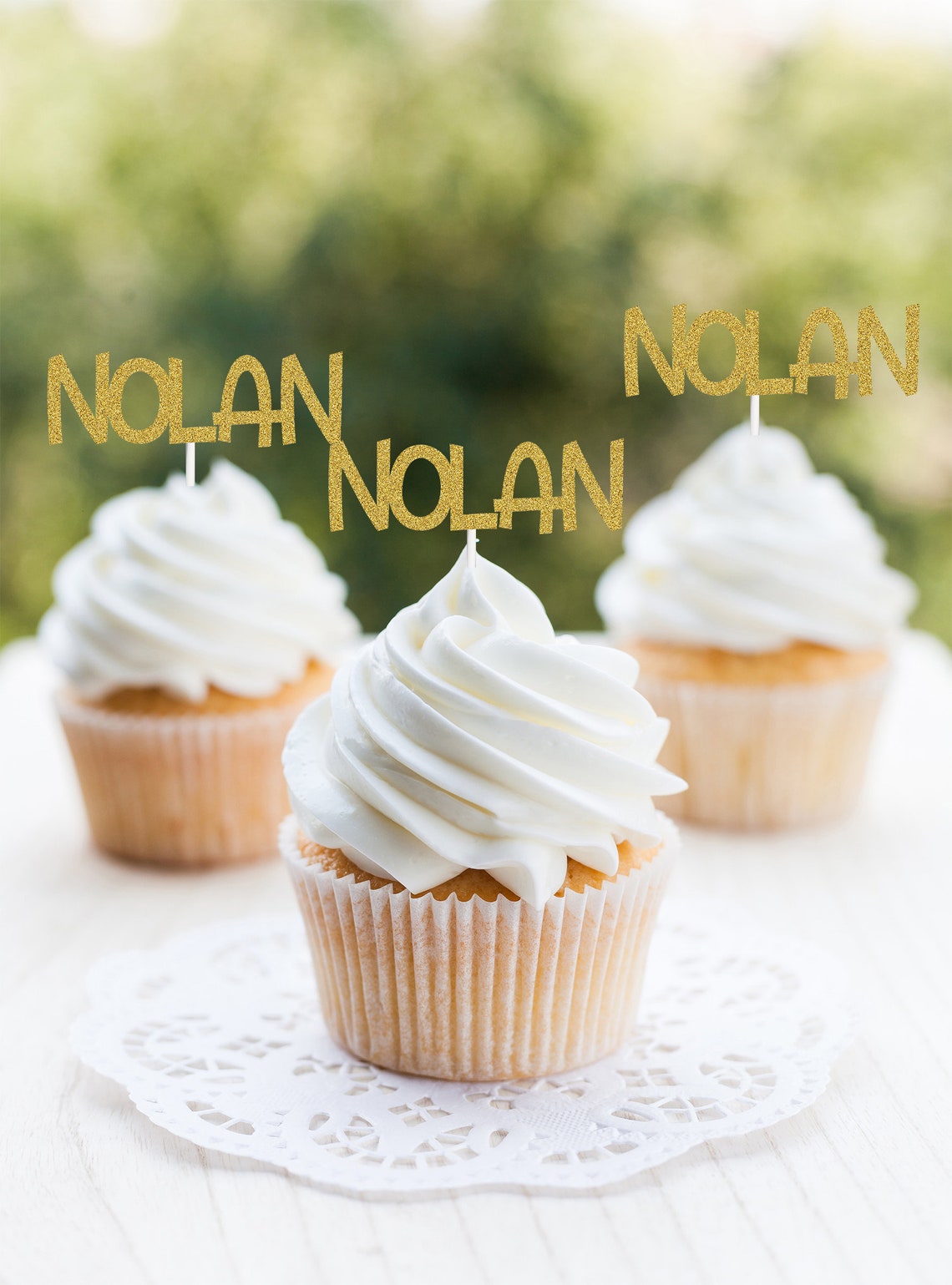 Custom Name Cupcake Toppers Gold Glitter Cupcake Topper Etsy