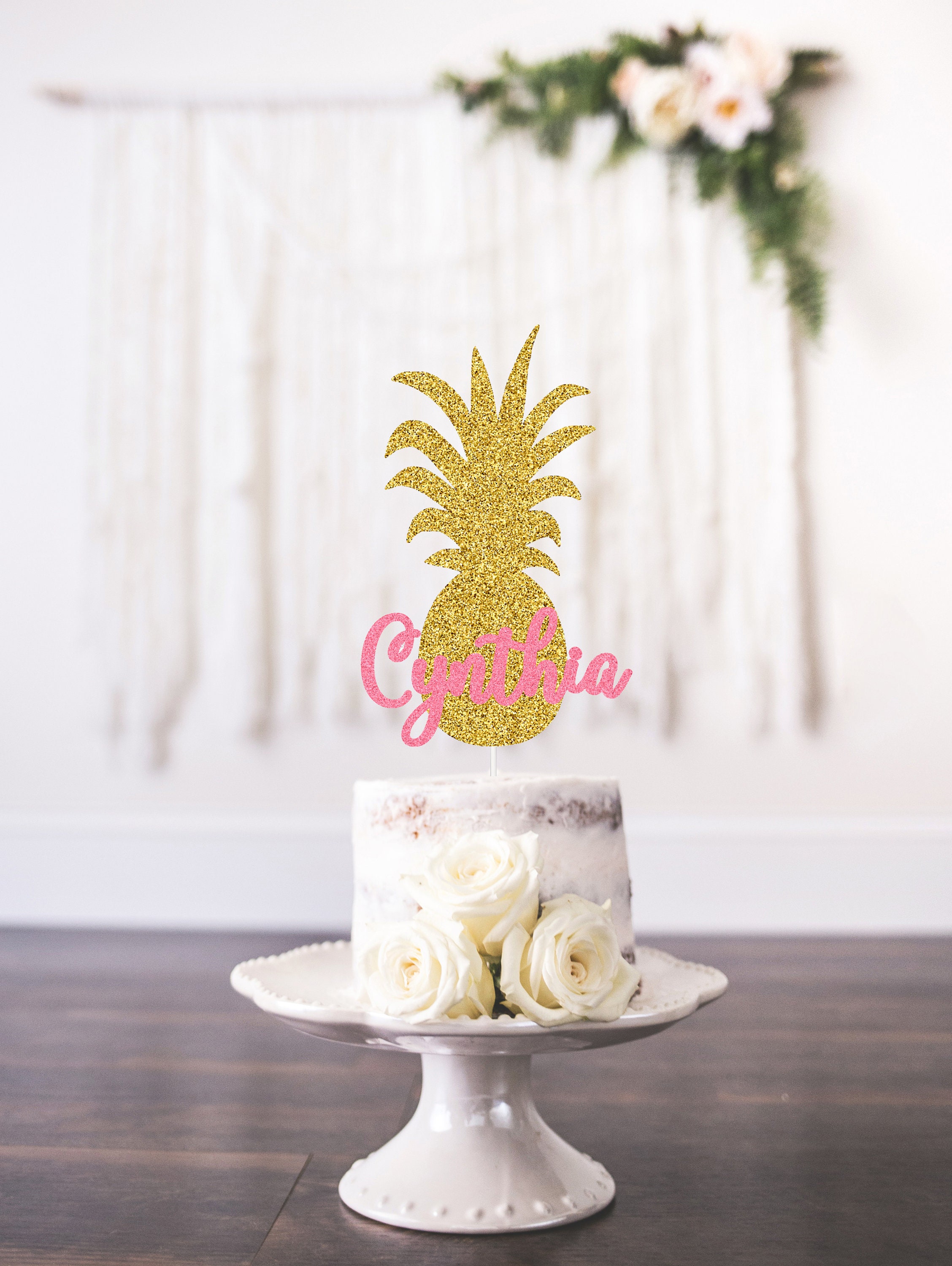 Pineapple Cake Topper Personalized Name Pineapple Cake Etsy
