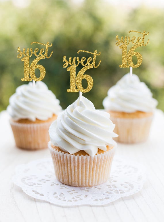 Sweet 16 Cupcake Topper Sweet 16 Party Decorations Sweet 16 Etsy