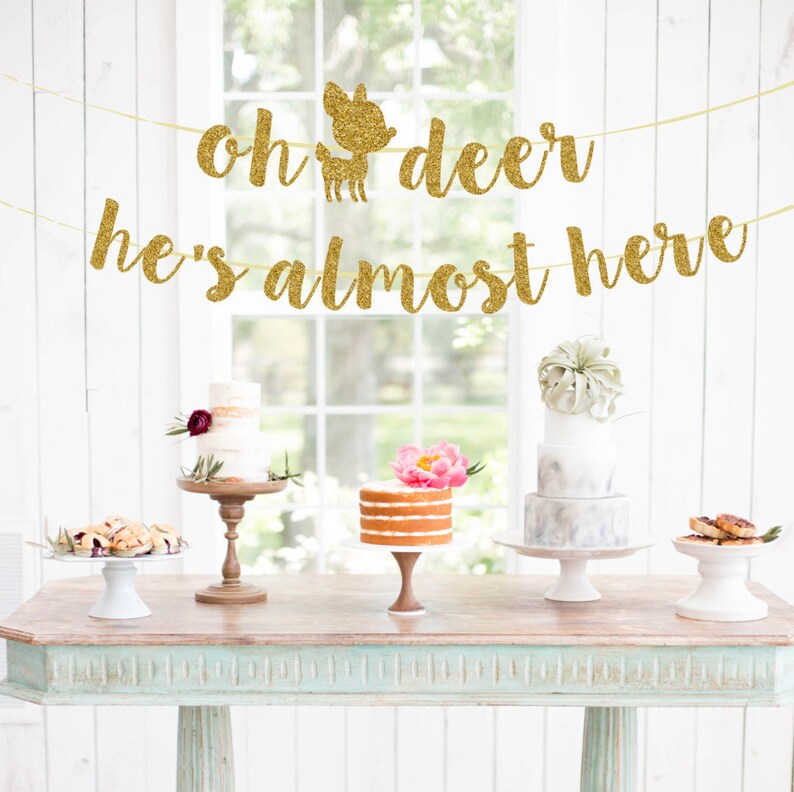 Oh Deer Hes Almost Here Banner Oh Deer Banner Woodland Baby Etsy