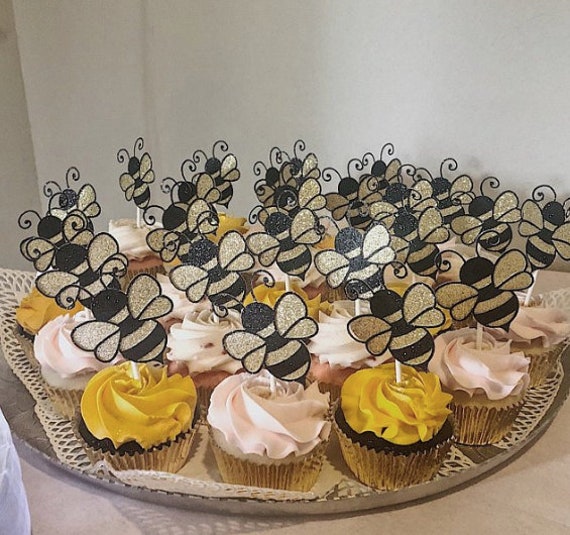 iMagitek 36 Pack Glitter Bumble Bee Cupcake Toppers for Gender Reveal Baby Shower Party Decorations Birthday Party Supplies iMagitek 36 Pack Glitter Bumble Bee Cupcake Toppers for Gender Reveal Baby Shower Party Decorations Birthday Party Supplies
