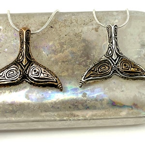 Overlay Mixed Metal Whale Tail Necklace, Whale Fluke Necklace, Mermaid Tail Pendant, Totemic Whale Pendant, Handcarved Whale Tail Necklace