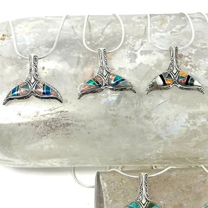 Whale Tail Gemstone Inlay Necklace, Whale Fluke Turquoise Necklace, Whale Fluke Opal Necklace, Whale Inlay Necklace, Mermaid Tail Necklace