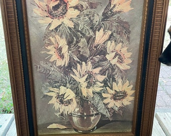 Vintage Framed Art Painting Sunflowers by L Ritter Home Interiors 29×21 *SIGNED*