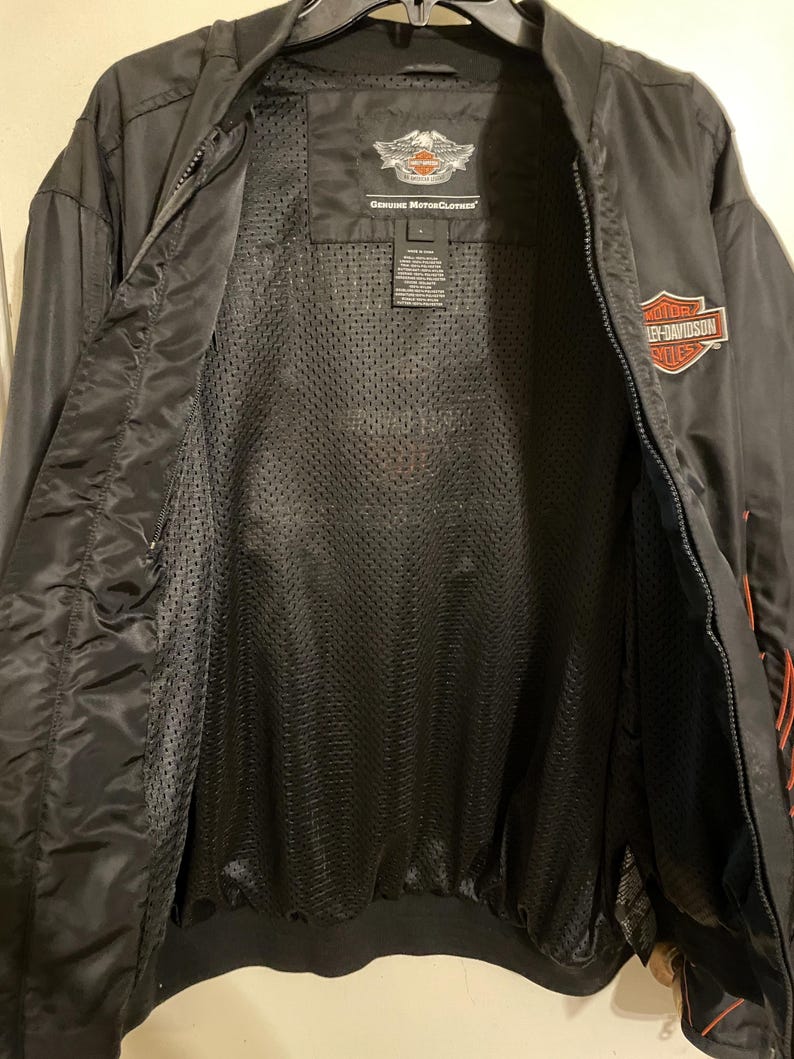 Vintage Harley Davidson Motorcycle Biker Riding Jacket Heavy Duty Nylon Black Sz Large image 4