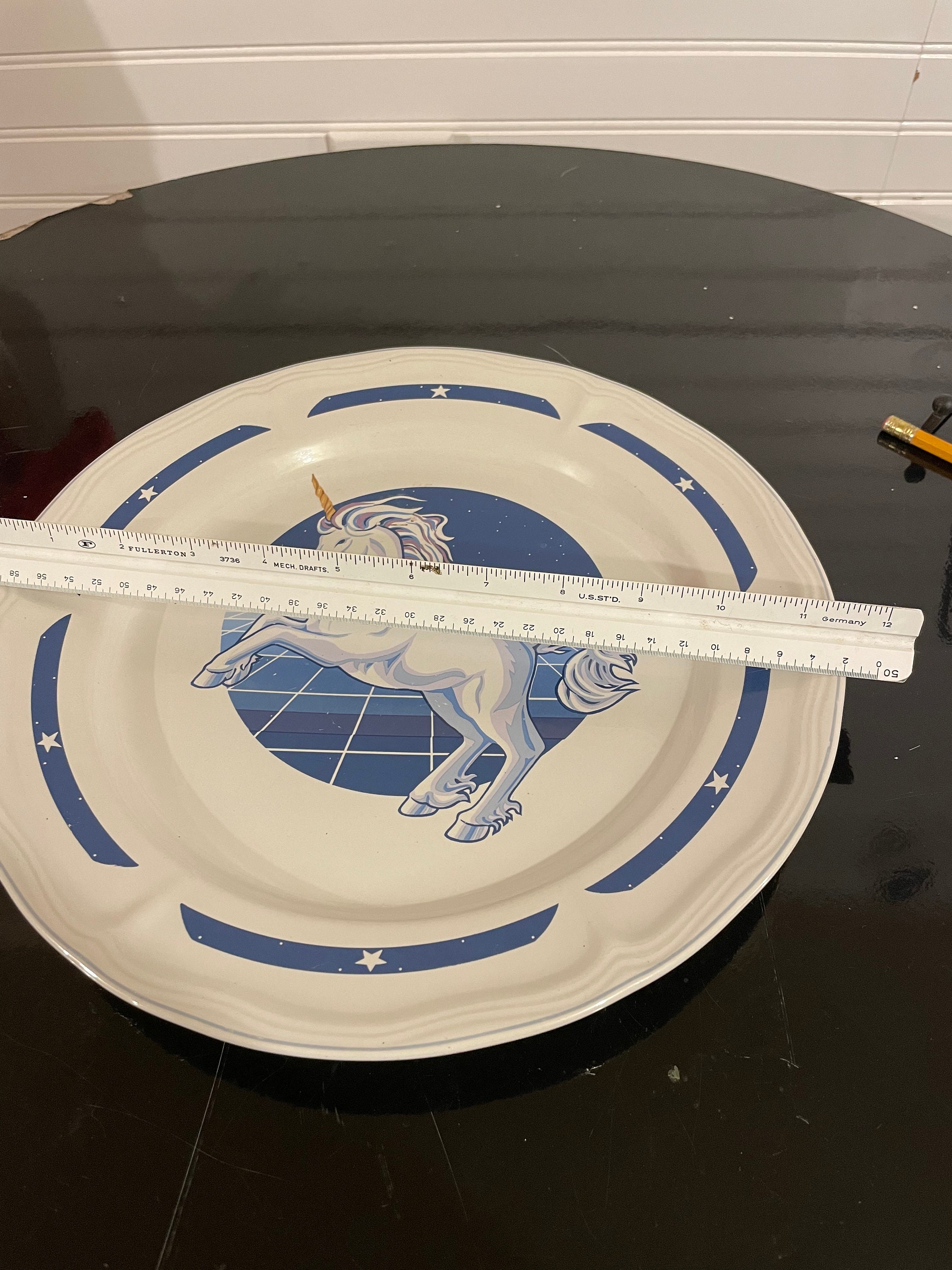 Rare Unicorn and Stars 1980s Tienshan Stoneware Platter and