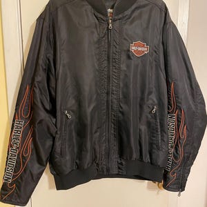 Vintage Harley Davidson Motorcycle Biker Riding Jacket Heavy Duty Nylon Black Sz Large image 1