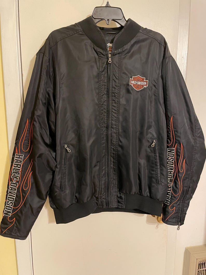 Vintage Harley Davidson Motorcycle Biker Riding Jacket Heavy Duty Nylon Black Sz Large image 1