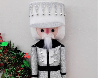 Nutcracker Felt Christmas Decoration in Silver - downloadable pattern