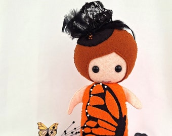 The Little Felt Girl who loves Monarch Butterflies