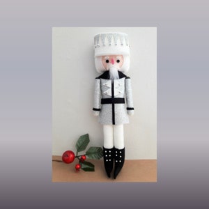 Nutcracker Felt Christmas Decoration in Silver - downloadable pattern