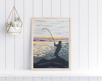 Dawn Catch fishing cross stitch pattern designed by Cherry Parker