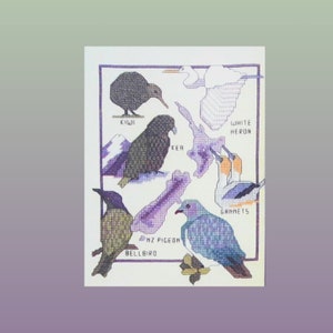 Neuseeland Vögel Kreuzstich / Neuseeland Landkarte Kreuzstichmuster