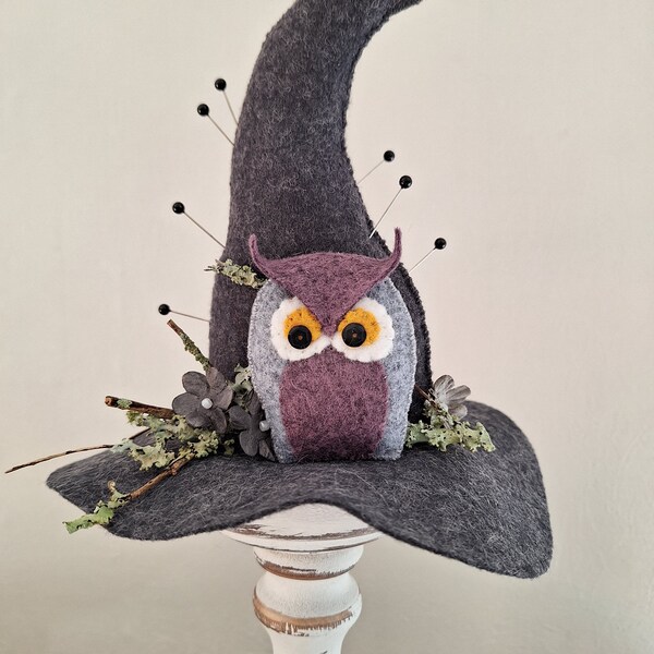 Witch Hat - Halloween Felt Decoration or Pincushion pattern - Owl decoration