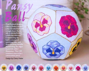 Pansy Cross Stitch ball designed by Cherry Parker