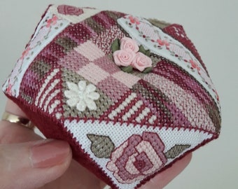 Rose Biscornu Pincushion cross stitch pattern designed by Cherry Parker