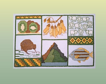 Kiwi and Kowhai New Zealand cross stitch pattern designed by Cherry Parker