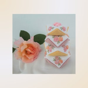 Biscornu Stack - Rose Bush Pincushion pattern