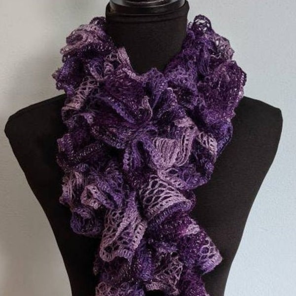 Purple Ruffle Scarf, Violet Frilly Scarf, Lace Scarf--FREE SHIPPING