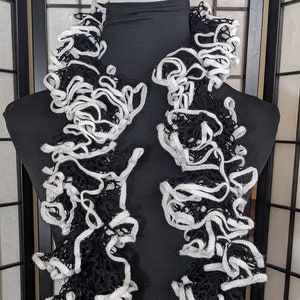 Black and White Ruffle Scarf, Frilly Scarf -- FREE SHIPPING