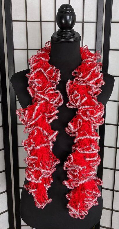 Red and Silver Ruffle Scarf, Frilly Scarf--free SHIPPING - Etsy
