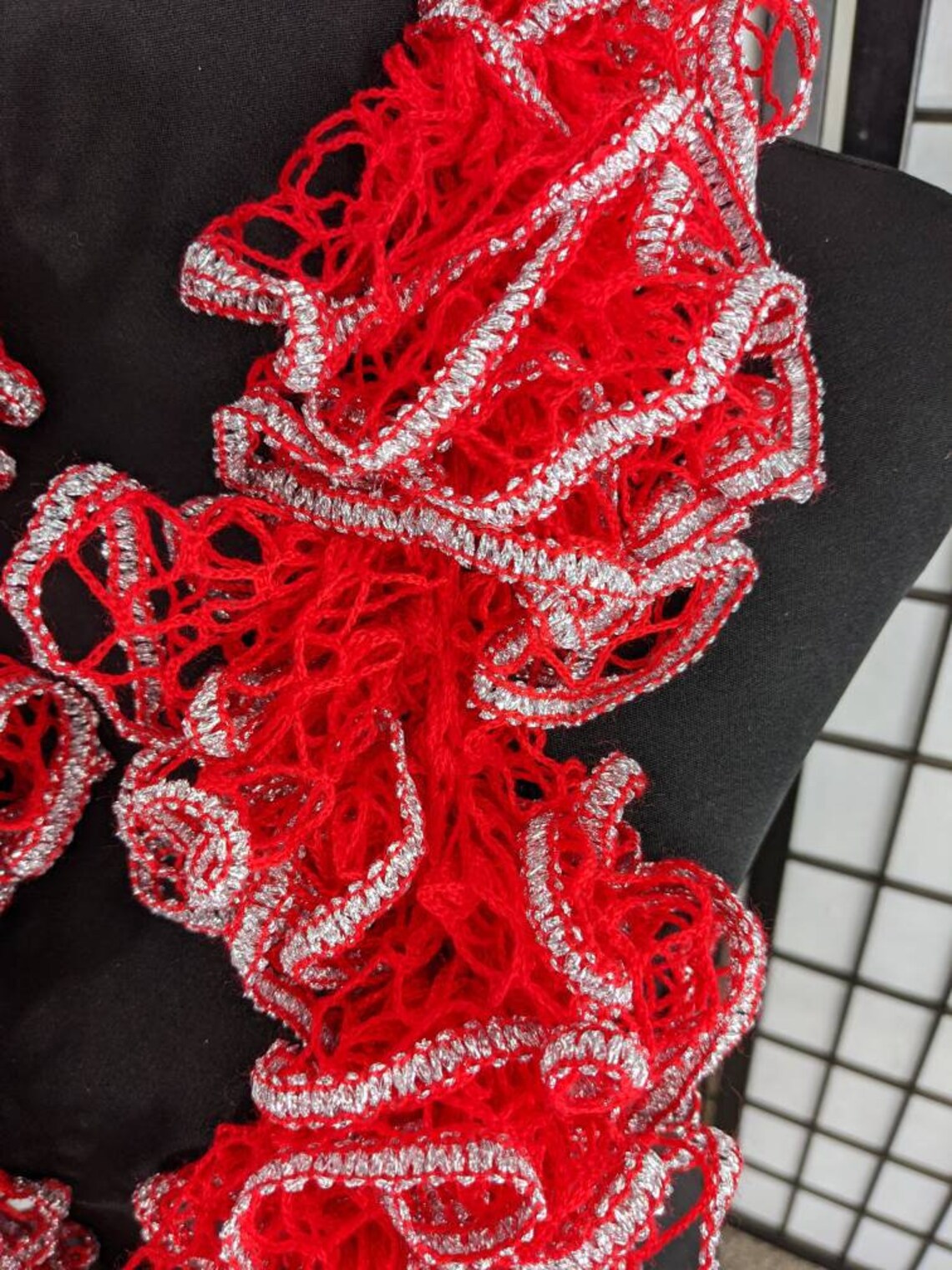 Red and Silver Ruffle Scarf, Frilly Scarf--free SHIPPING - Etsy