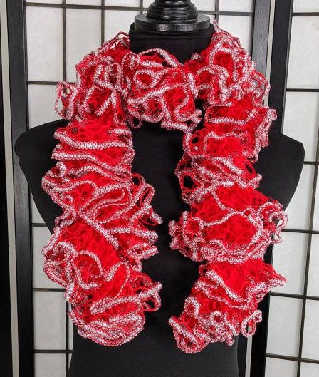 Red and Silver Ruffle Scarf, Frilly Scarf--free SHIPPING - Etsy