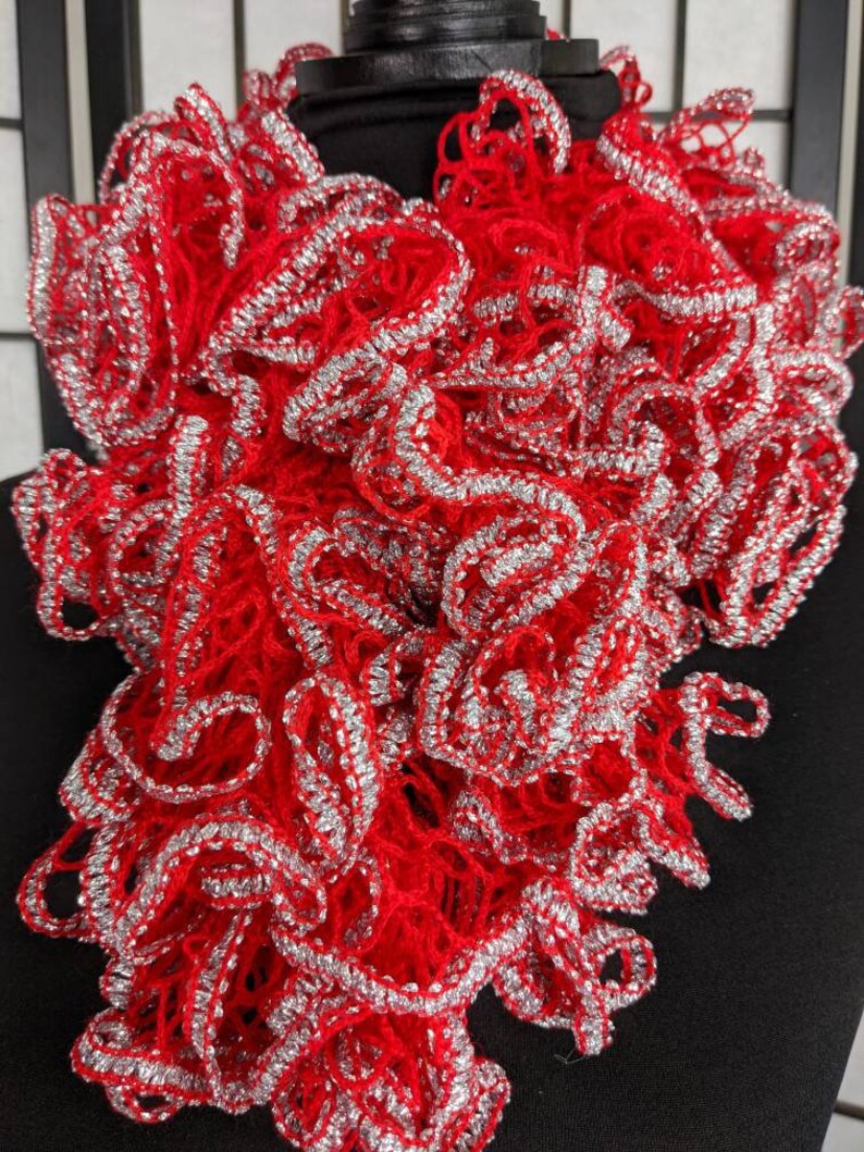Red and Silver Ruffle Scarf, Frilly Scarf--free SHIPPING - Etsy