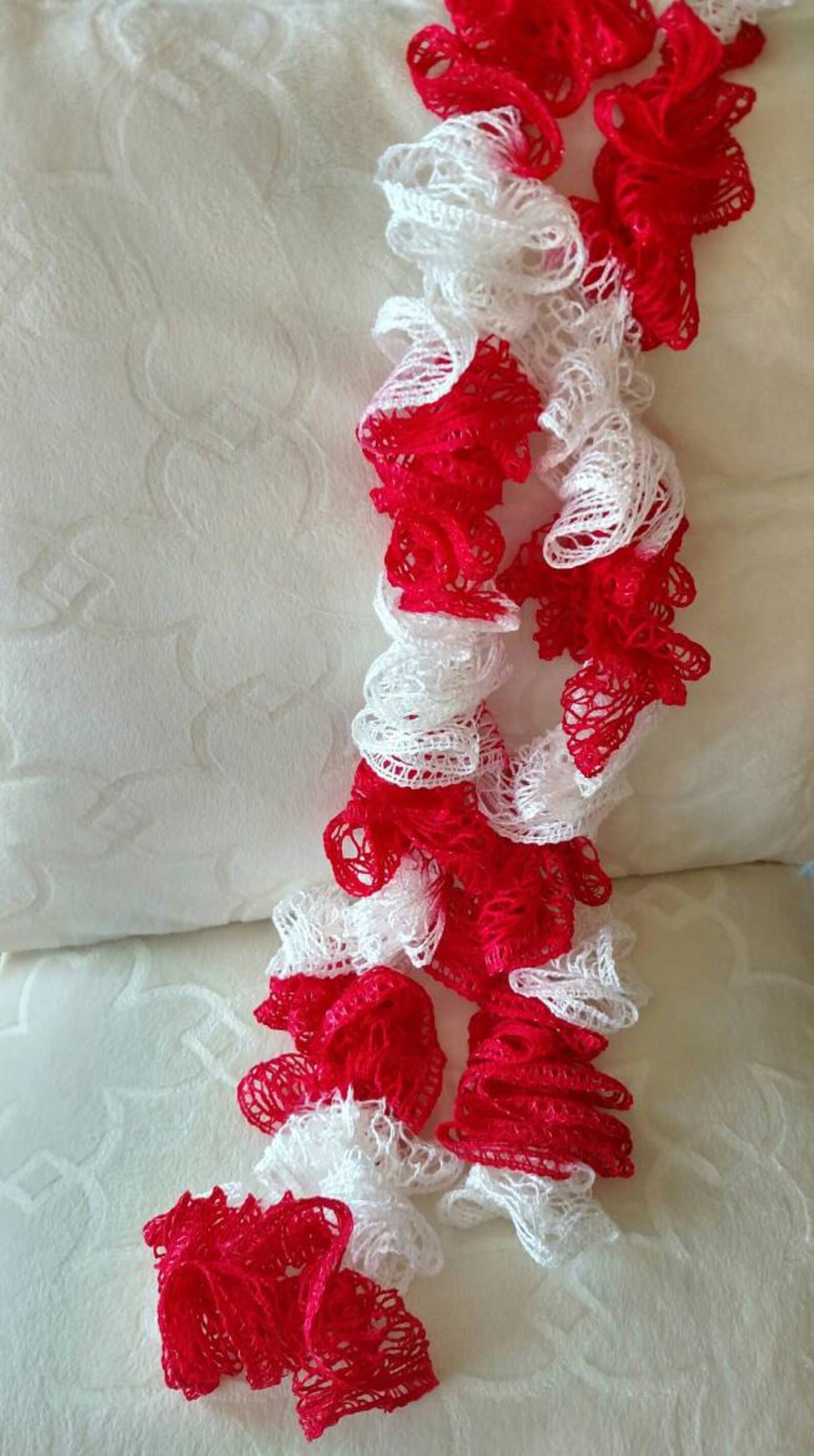 Red and White Ruffle Scarf, Frilly Scarf--free SHIPPING - Etsy