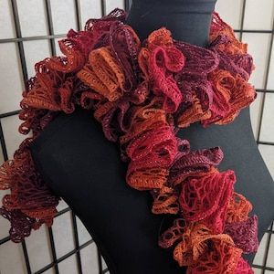 Multi-Color Rust, Orange, Brown, Red Ruffle Scarf, Frilly Scarf -- FREE SHIPPING