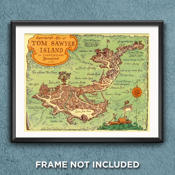 Tom Sawyer Island 1957 Map Print Poster Disneyland Reproduction Disney World Decor Brochure  Decoration Mark Twain Huck Finn - 2816