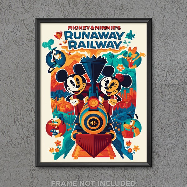 Mickie and Minnie's Runaway Railway Attraction Poster Print Hollywood Studios MGM Goofy Donald Pluto Disney Disneyland Wall Art Decor 4055