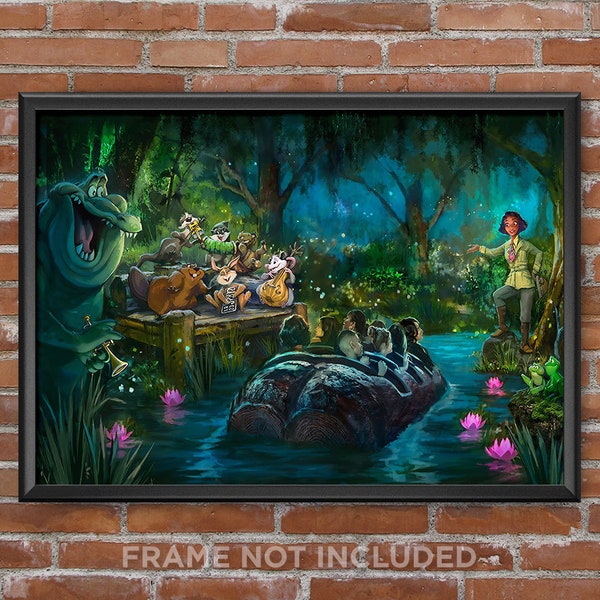 Tiana's Bayou Adventure Concept Art Print Poster Tiana Princess Frog Splash Mountain Louis Critters Disney Magic Kingdom Wall Decor 4000
