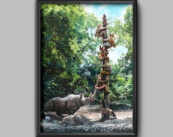 Jungle Cruise New Concept Art Poster Print Rhinoceros Rhino Tree Scene Wall Decor Disneyland Disney World Skipper Back Side of Water 3748