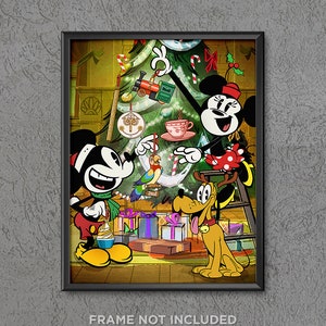 Mickey & Minnie Mouse Decorating Christmas Tree Print Poster Wall Art Disney Tiki Room Small World Big Thunder Dole Whip Ornament Decor 3924