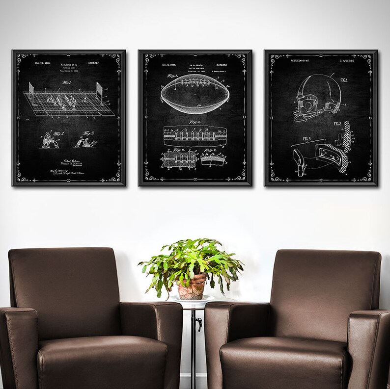 Football Wall Art Set of 3 Football Decor Football Etsy