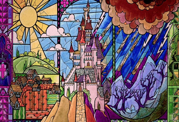 Disney Sleeping beauty stain glass window. Stock Illustration by