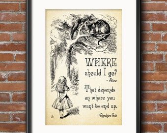 Alice in Wonderland Where Should I Go Print Party Decorations - Cheshire Cat Quote - Decor  Supplies - Centerpiece - Props - 0118