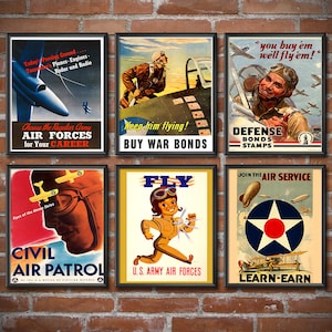 US Air Force Set of 6 Posters Prints United States Air Force Recruiting Air Service Patrol World War II Gift Patriotic Wall Art Decor 1452