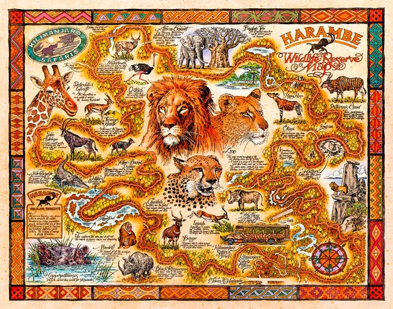 Disney Animal Kingdom Map Animal Kingdom Harambe Safari Map Print Poster Wall Art Print | Etsy