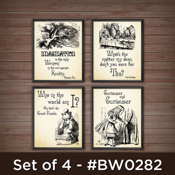 Alice in Wonderland Decorations Mad Hatters Tea Party, Alice in Wonderland  Wall Art Set Mad Hatter Quotes Wonderland Decor 0282 